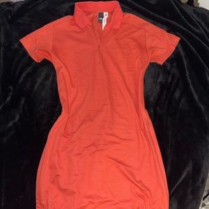 Pink / orange Adidas golf or tennis dress with zipper leg slit and collar